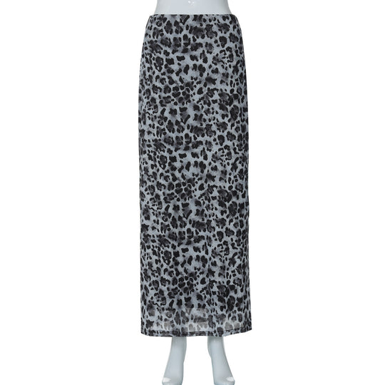 Damen Maxi-Rock mit elegantem Leoprint und hohem Schlitz R&B