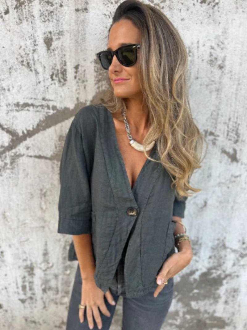 Damen Leichtes Leinenblazer mit kurzer Arm R&B