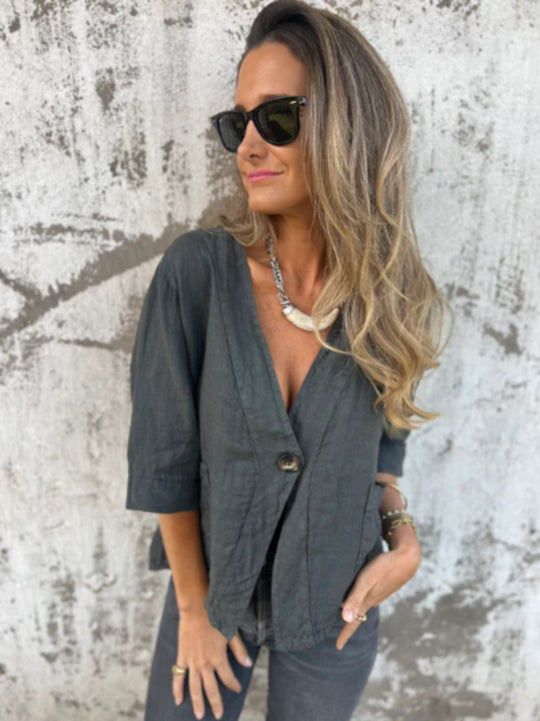 Damen Leichtes Leinenblazer mit kurzer Arm R&B