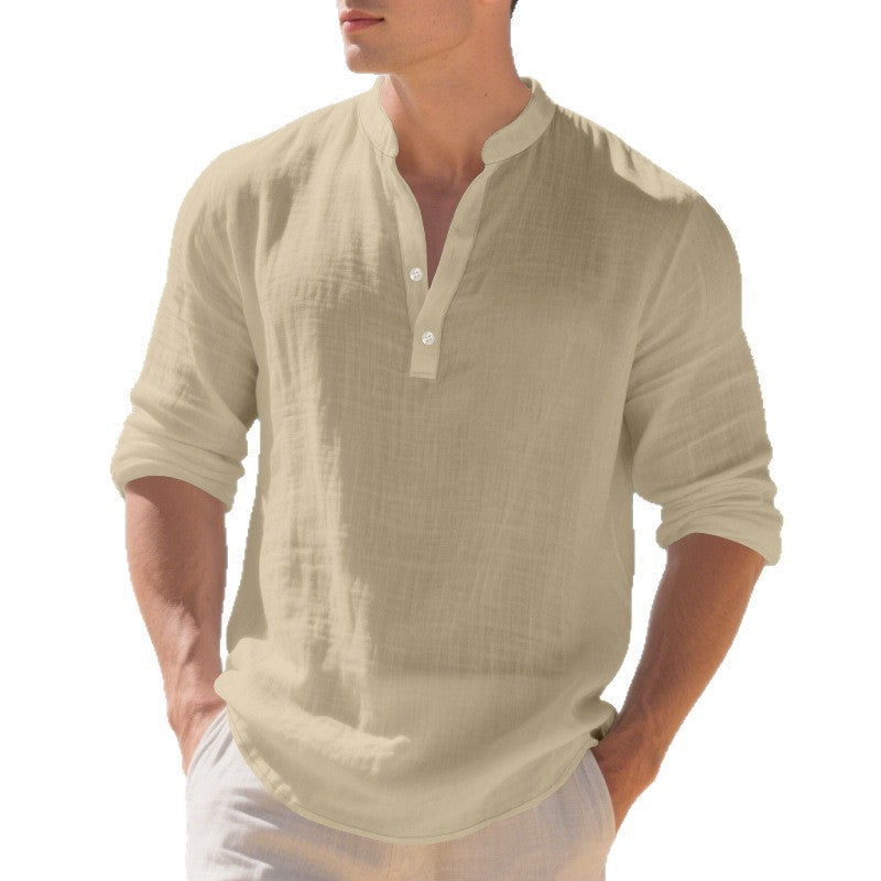 Herren Langarm-Henley-Shirt mit bequemen Knöpfen und lässigem Schnitt R&B