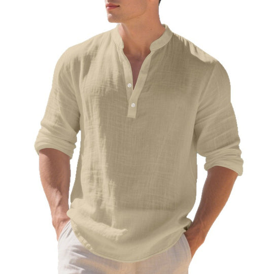 Herren Langarm-Henley-Shirt mit bequemen Knöpfen und lässigem Schnitt R&B