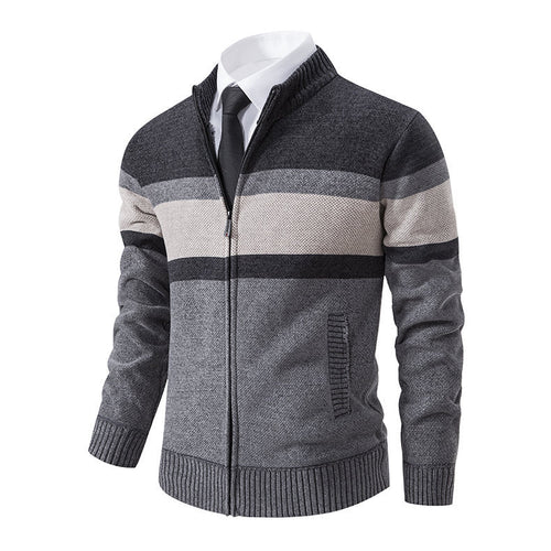 Herren moderne Strickjacke mit hohem Kragen und durchgehendem Reißverschluss R&B