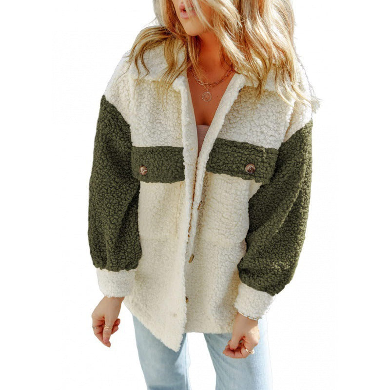 Damen Kuschelige Teddyjacke mit Kontrast-Ärmeln R&B