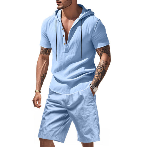 Herren lässiges Kurzarmhemd mit Kapuze und Shorts R&B