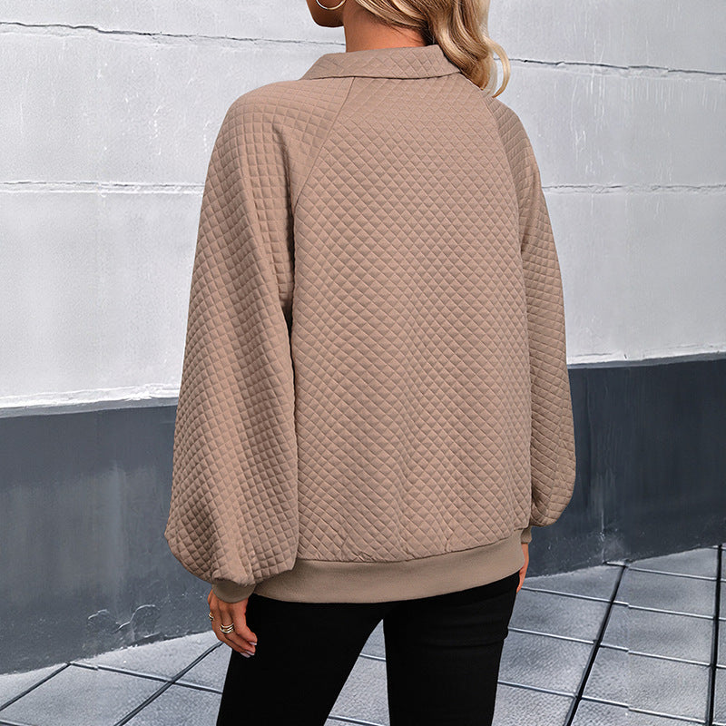 Damen Oversized Pullover mit strukturiertem Waffelmuster und Knopfleiste R&B