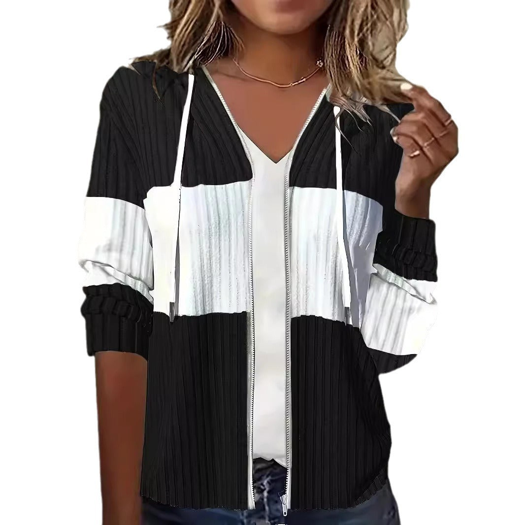 Damen lässige Strickjacke mit Reißverschluss und Zip-Hood R&B