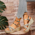 Damen Glitzernde Wedge-Sandaletten mit modischem Riemen-Design und komfortablem Fußbett R&B