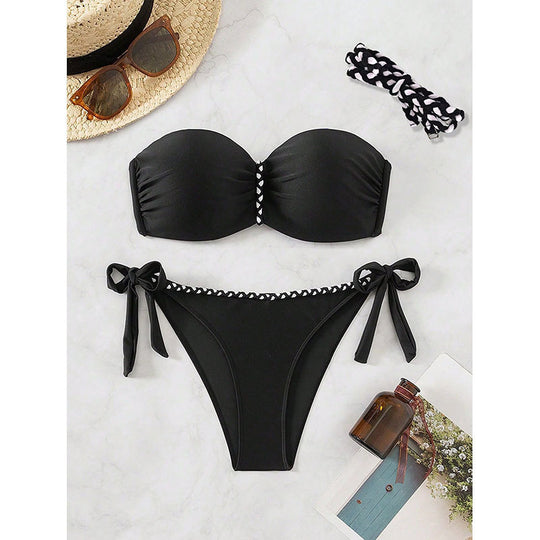 Damen Bandeau-Bikini mit elegantem Wickeldetail R&B