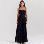Damen Maxikleid mit dekorativem Spitzen-Oberteil und fließendem Rock R&B