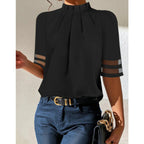 Damen elegante Bluse mit transparenten Ärmeln R&B