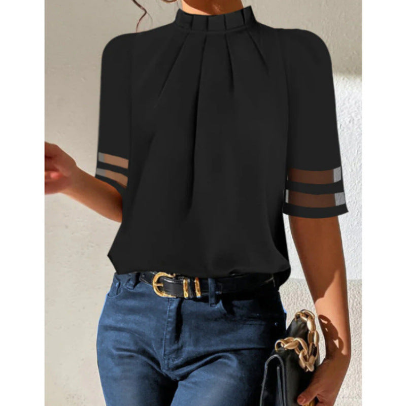 Damen elegante Bluse mit transparenten Ärmeln R&B