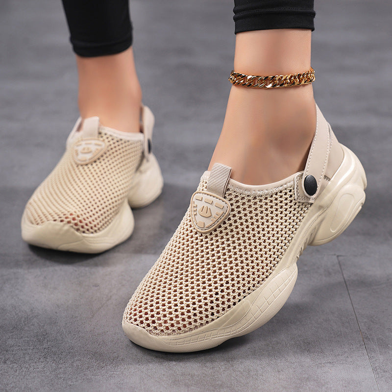 Damen nan leichte gestrickte Schlupfschuhe mit Netzoberteil, stoßdämpfender Plateausohle und verstellbarem Fersenriemen R&B