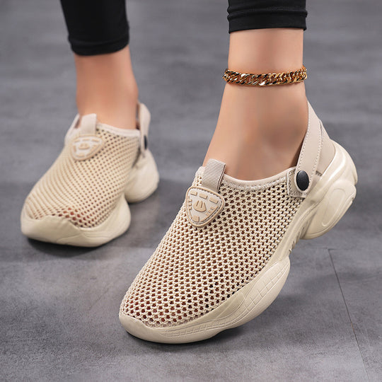 Damen nan leichte gestrickte Schlupfschuhe mit Netzoberteil, stoßdämpfender Plateausohle und verstellbarem Fersenriemen R&B