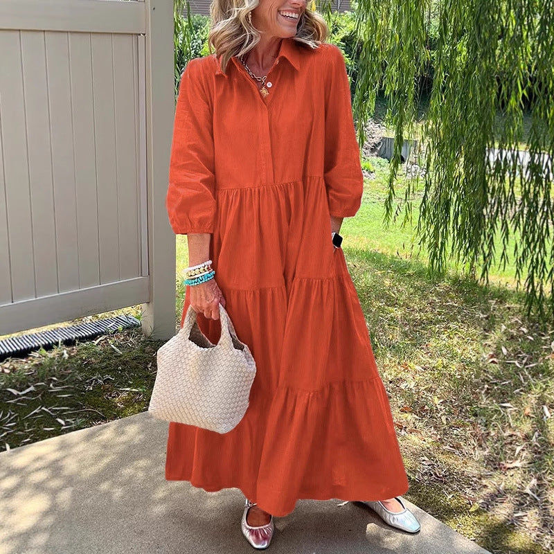 R&B | Lässiges Einfarbiges Patchworkkleid mit Reverstasche