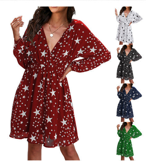 Damen Luftiges Kleid mit großzügigem V-Ausschnitt und festlichem Sternenmuster R&B