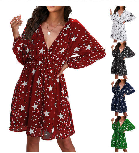 Damen Luftiges Kleid mit großzügigem V-Ausschnitt und festlichem Sternenmuster R&B