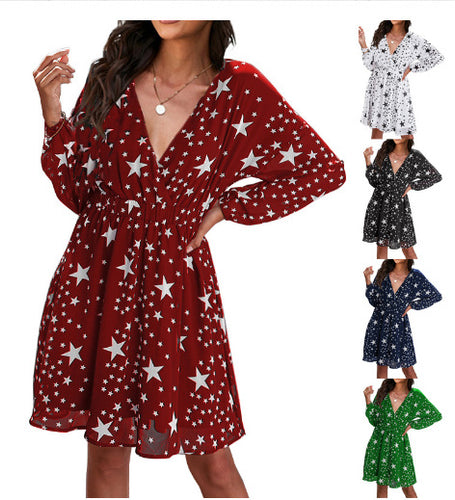 Damen Luftiges Kleid mit großzügigem V-Ausschnitt und festlichem Sternenmuster R&B