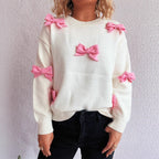 Damen Pullover mit verspielten Schleifenapplikationen R&B