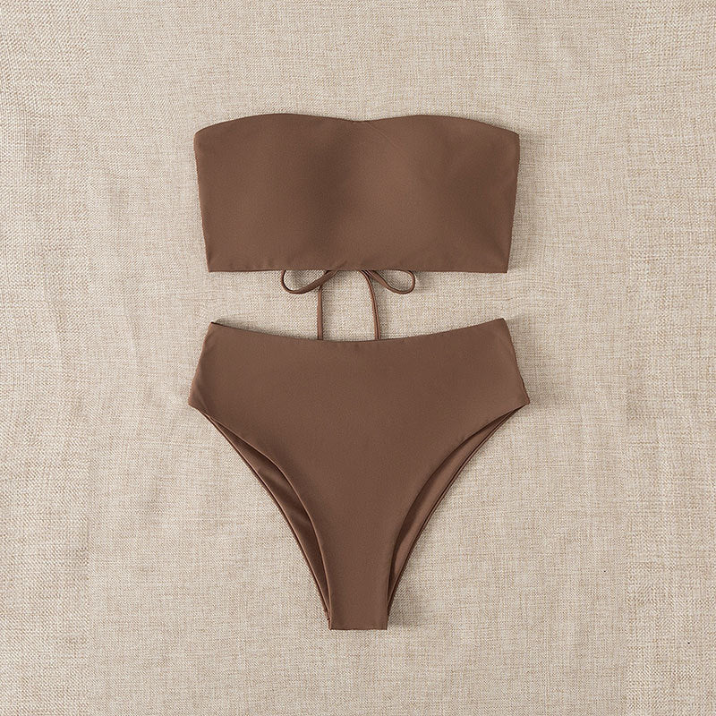 Damen Bandeau-Bikini mit hohem Taillenbund und verstellbaren Bindändern