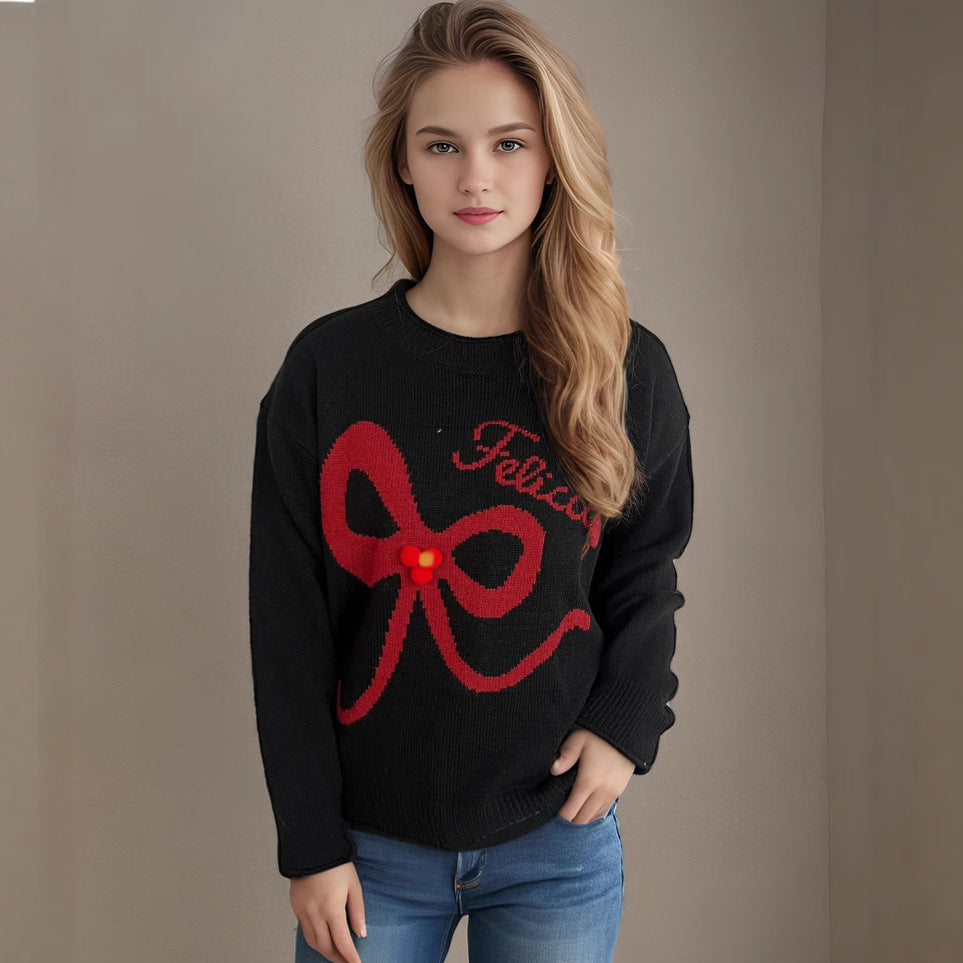 Damen kuscheliger Pullover mit verspielt gestalteter Schleifenapplikation R&B