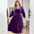 Damen Samt Maxikleid mit elegantem V-Ausschnitt und voluminösen Ärmeln R&B
