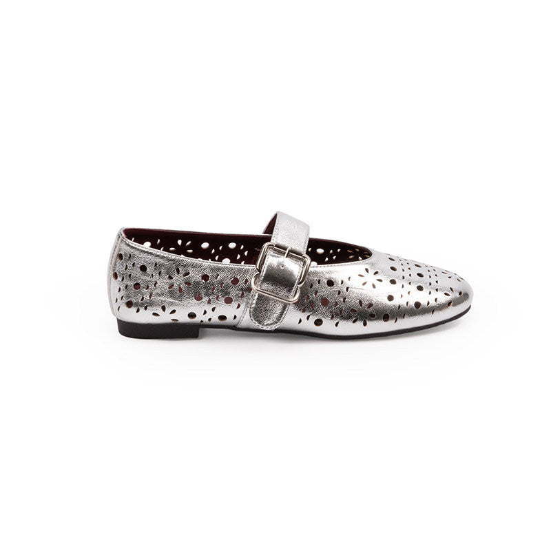 Damen Ballerinas mit floralen Lochmuster und verstellbarem Riemen R&B