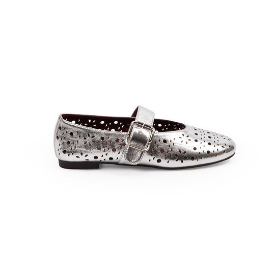 Damen Ballerinas mit floralen Lochmuster und verstellbarem Riemen R&B