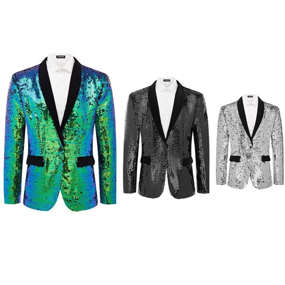 Herren Smokingblazer mit glänzenden Pailletten und eleganter Satinkragen R&B