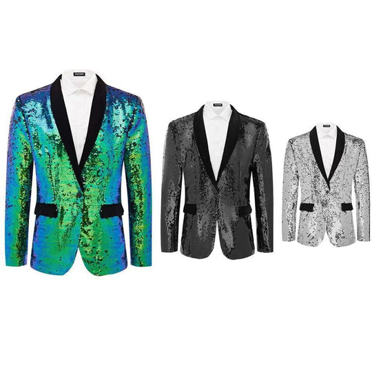 Herren Smokingblazer mit glänzenden Pailletten und eleganter Satinkragen R&B
