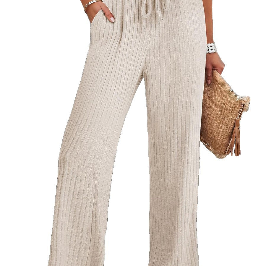 Damen Weiche Rippstrick-Hose mit elastischem Bund und praktischen Taschen R&B