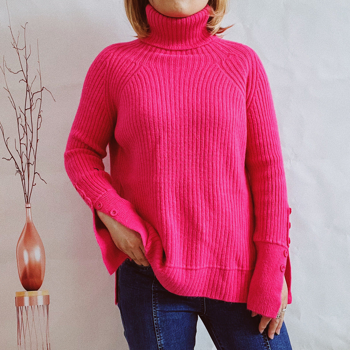 Damen Ribbed Rollkragenpullover mit elegantem Schnitt R&B