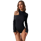 Damen langärmliger Body mit asymmetrischem Ausschnitt R&B