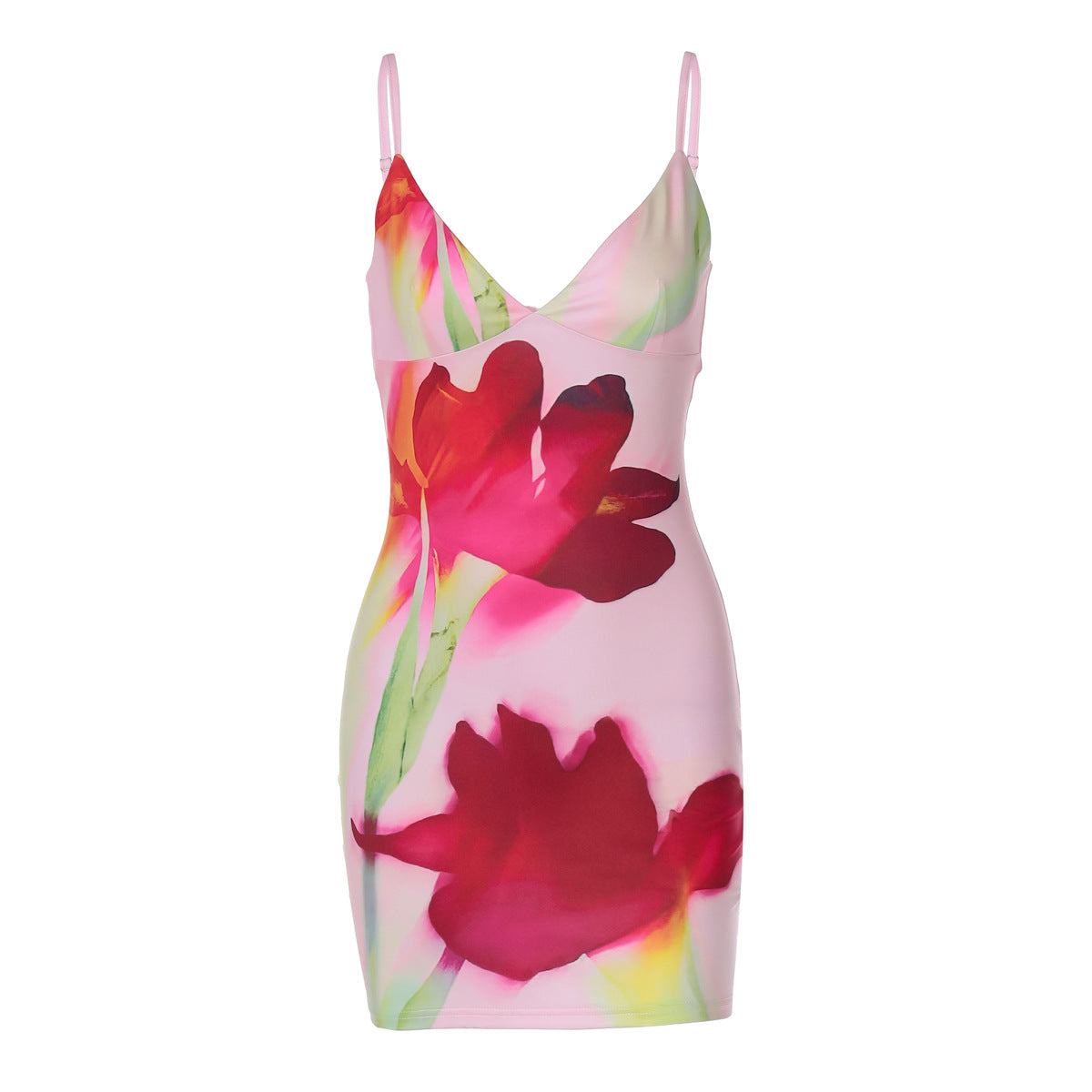 Damen Figurbetontes Minikleid mit Blumenprint und tiefem V-Ausschnitt R&B