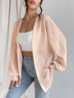 Damen Lässige Strickjacke mit weit geschnittenen Ärmeln und Rippenstruktur R&B