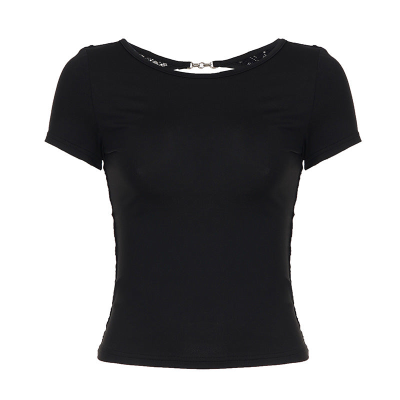 Damen elegantes figurbetontes T-Shirt mit geschlossenen Rückenausschnitt R&B