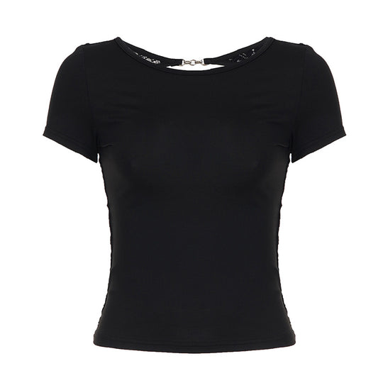 Damen elegantes figurbetontes T-Shirt mit geschlossenen Rückenausschnitt R&B