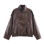 Damen Kunstlederjacke im modernen Design mit hochgeschlossenem Kragen und praktischen Taschen R&B