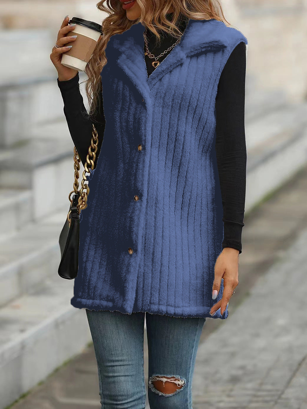 Damen Kuschelige Langarm-Weste mit Knopfleiste und strukturiertem Design R&B