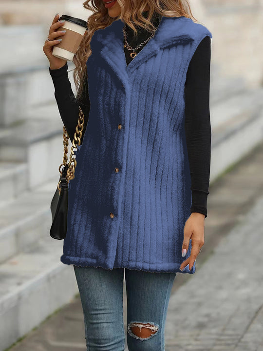 Damen Kuschelige Langarm-Weste mit Knopfleiste und strukturiertem Design R&B