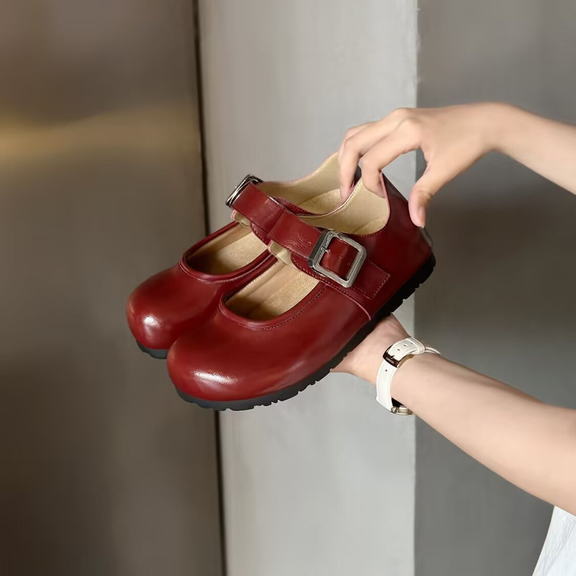 Damen Mary Jane Ballerinas mit modischem Riemen und rutschfester Sohle R&B