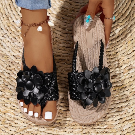 Damen Komfortable Zehentrenner-Sandalen mit floralem Detail R&B