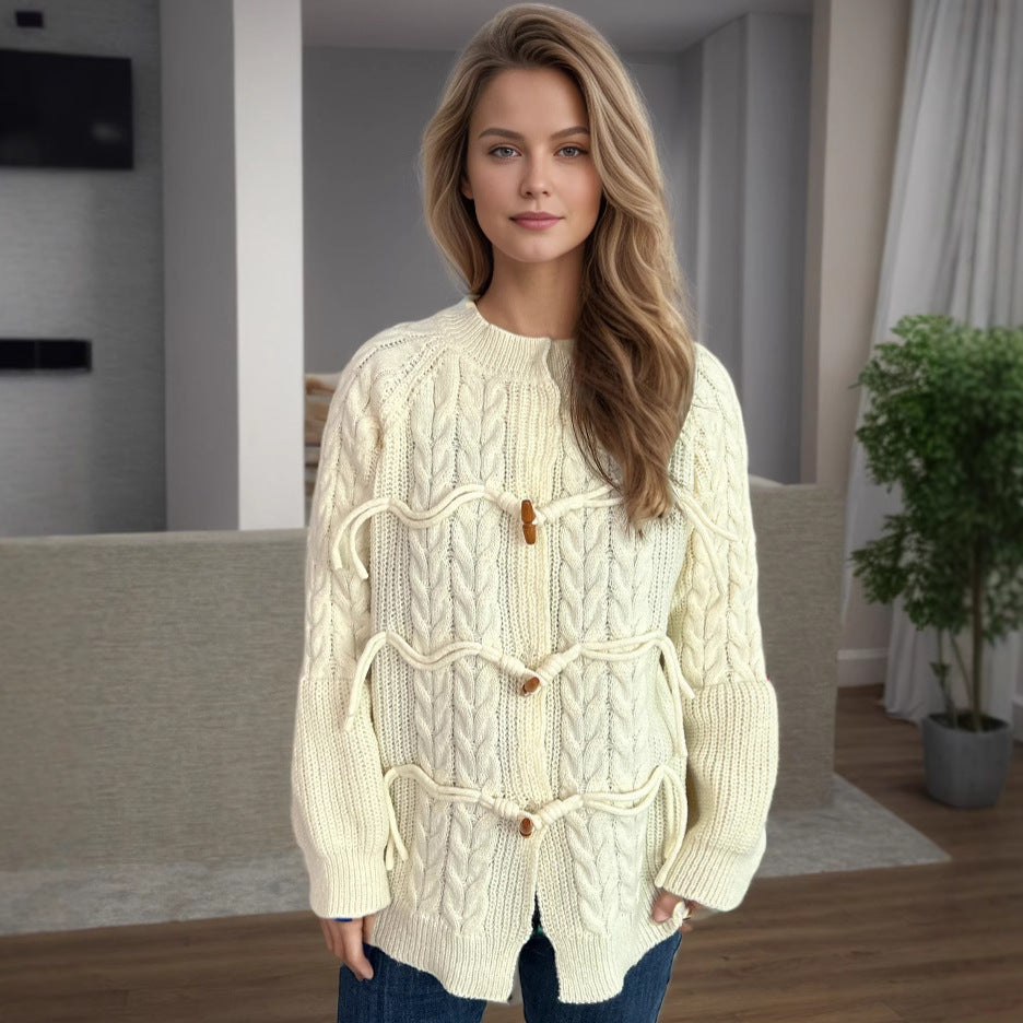 Damen Strickjacke mit innovativem BindR&Band und Knopfdetails R&B