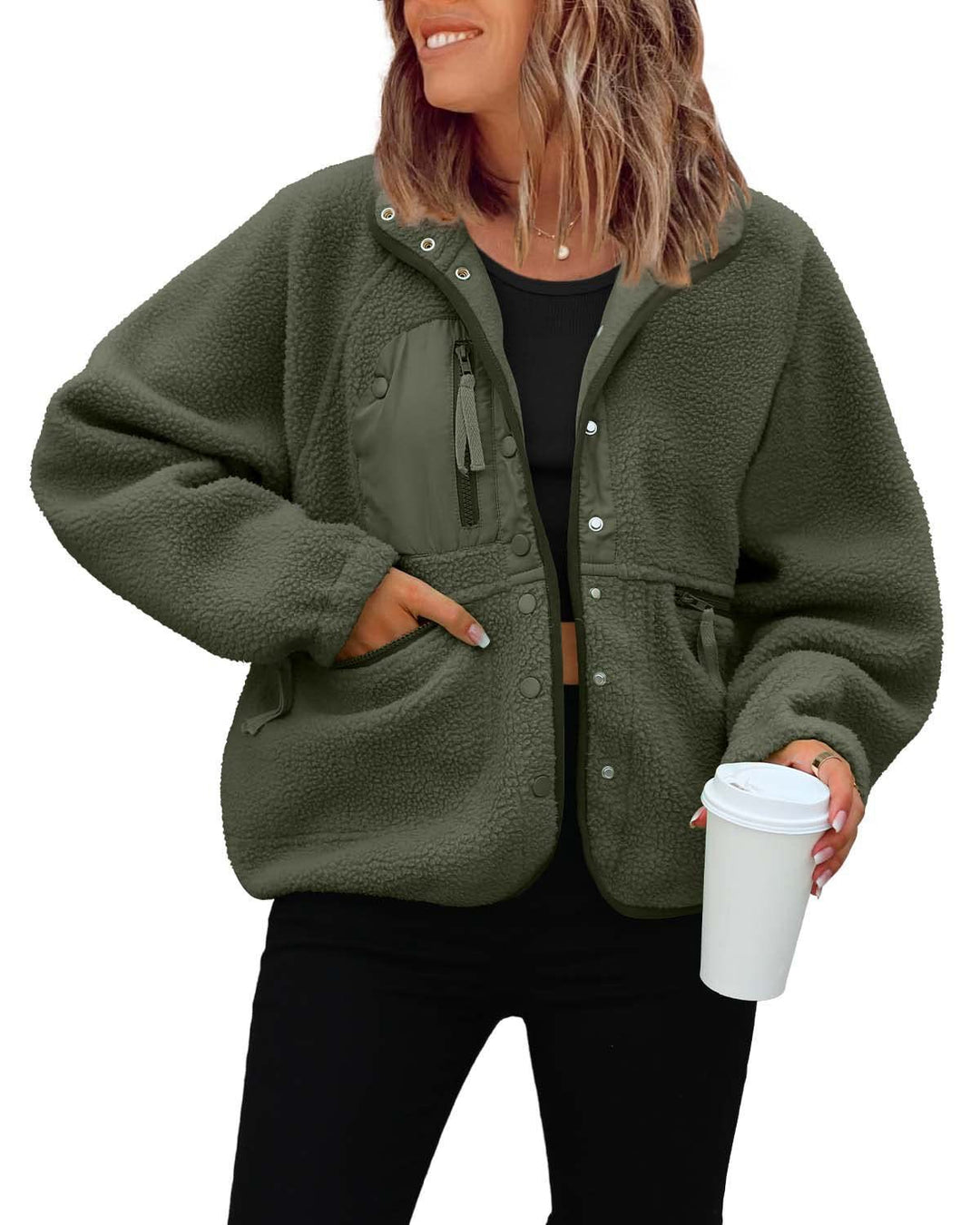 Damen kuschelige Fleecejacke mit praktischen Taschen R&B