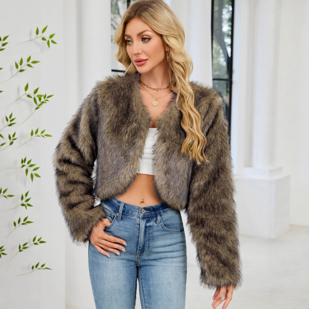 Damen Flauschige Kunstpelzjacke mit weitem Schnitt R&B