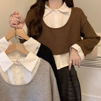 Damen Cropped Strickpullover mit integriertem Hemd