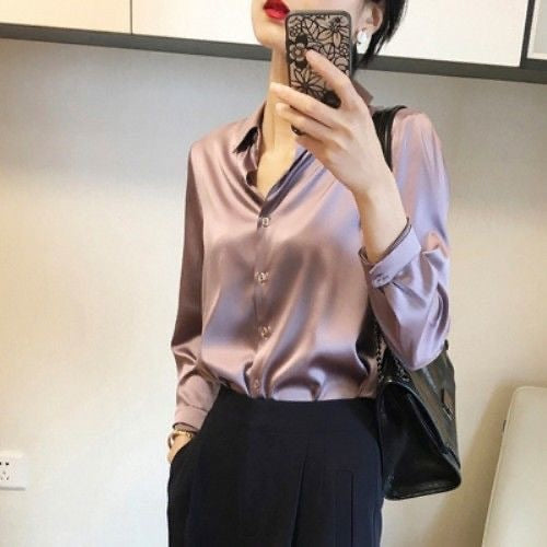Damen Elegante Bluse aus feinem Satin mit Rüschendetails R&B