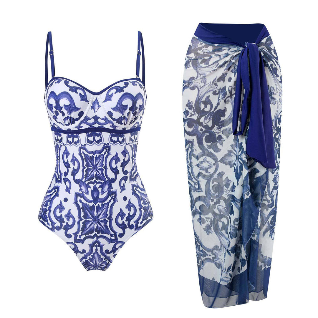 Damen Einteiler Badeanzug mit elegantem Wickelrock R&B