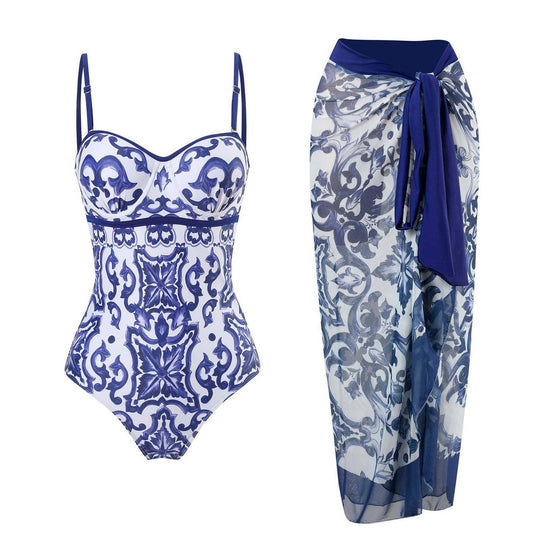 Damen Einteiler Badeanzug mit elegantem Wickelrock R&B