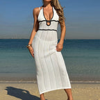 Damen luftiges Häkelkleid mit tiefem V-Ausschnitt und eleganten Details R&B