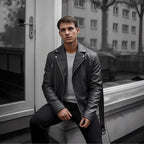 Herren Kunstleder Bikerjacke mit Steppnähten